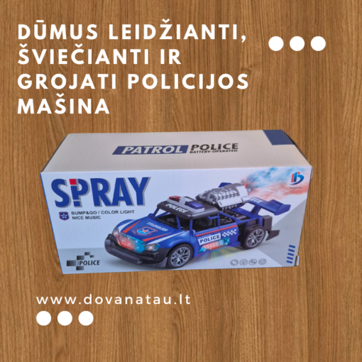 Dūmus leidžianti policijos mašina