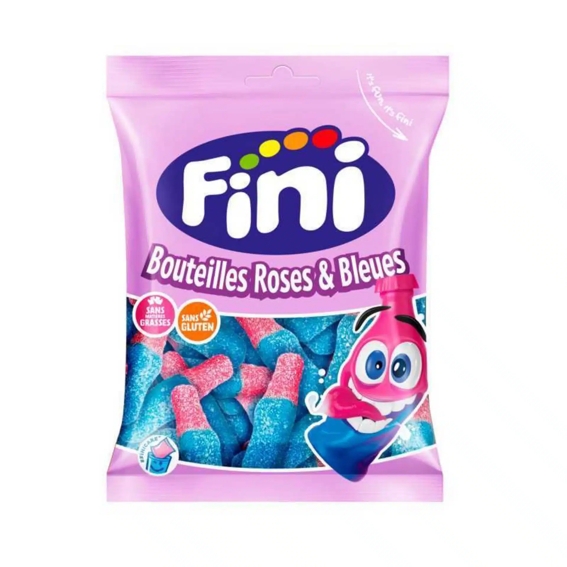 FINI Bouteilles Roses 90 g – rausvi vaisiniai guminukai buteliuko formos iš Ispanijos