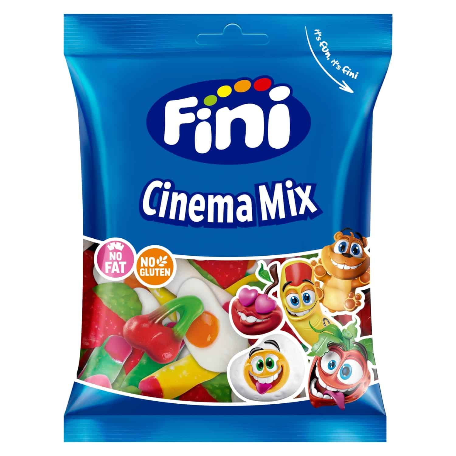 FINI Cinema Mix 90 g – vaisinių guminukų mišinys kino vakarams iš Ispanijos