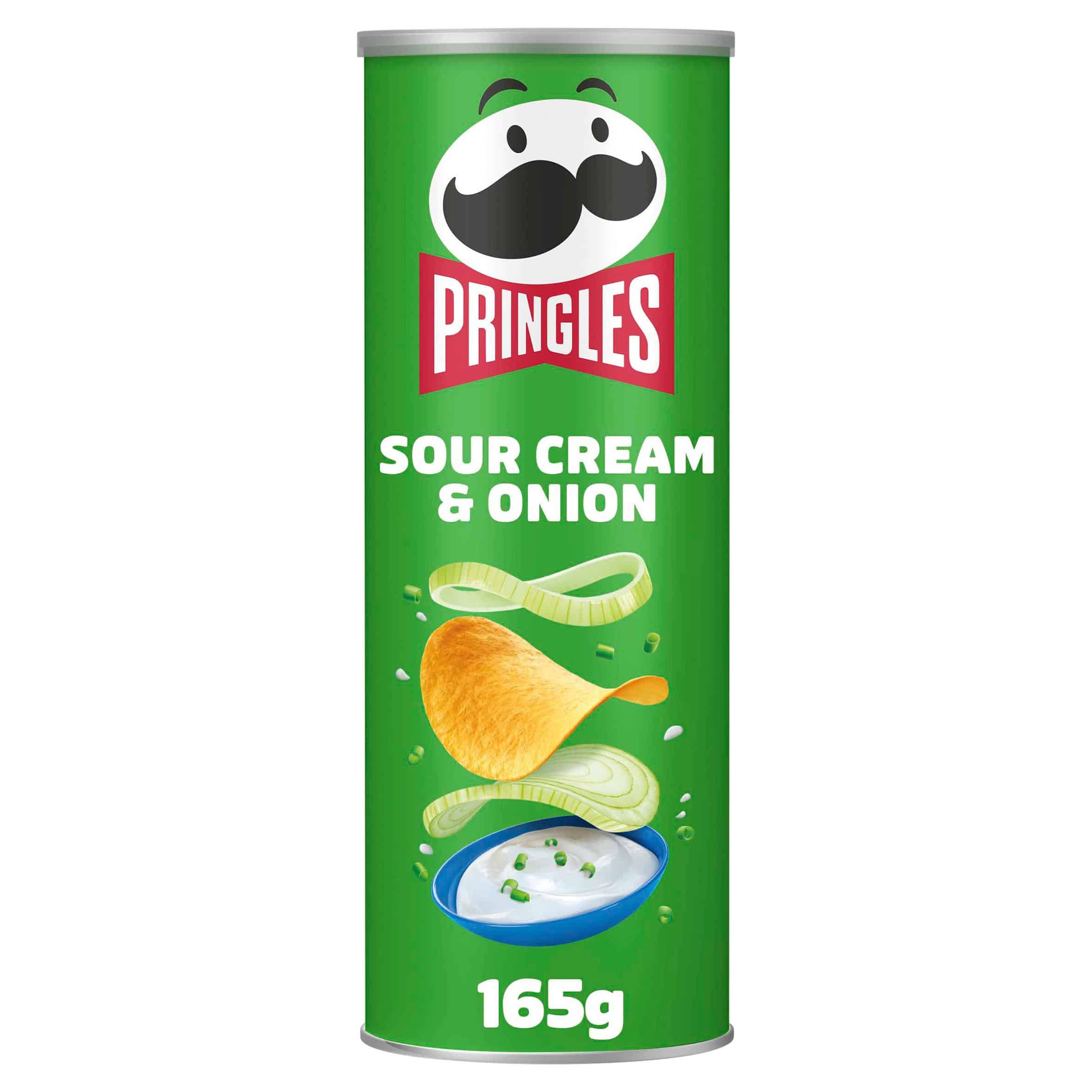 Pringles grietinės ir svogūnų skonio traškučiai 165 g pakuotė