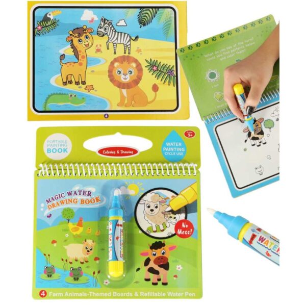 Vaikiška vandens spalvinimo knygelė su markeriu, gyvūnų tematikos