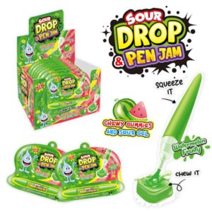 Sour Drop Pen Jam arbūzų skonio guminukai su skystu užpildu 55 g