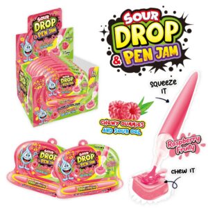Sour Drop Pen Jam aviečių skonio guminukai su skystu užpildu 55 g