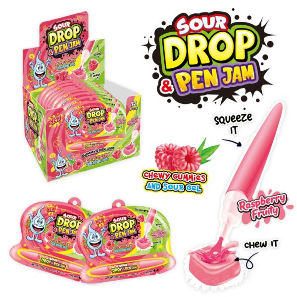 Sour Drop Pen Jam aviečių skonio guminukai su skystu užpildu 75 g