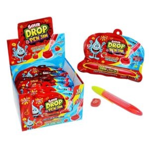 Sour Drop Pen Jam braškių skonio guminukai su skystu užpildu 55 g