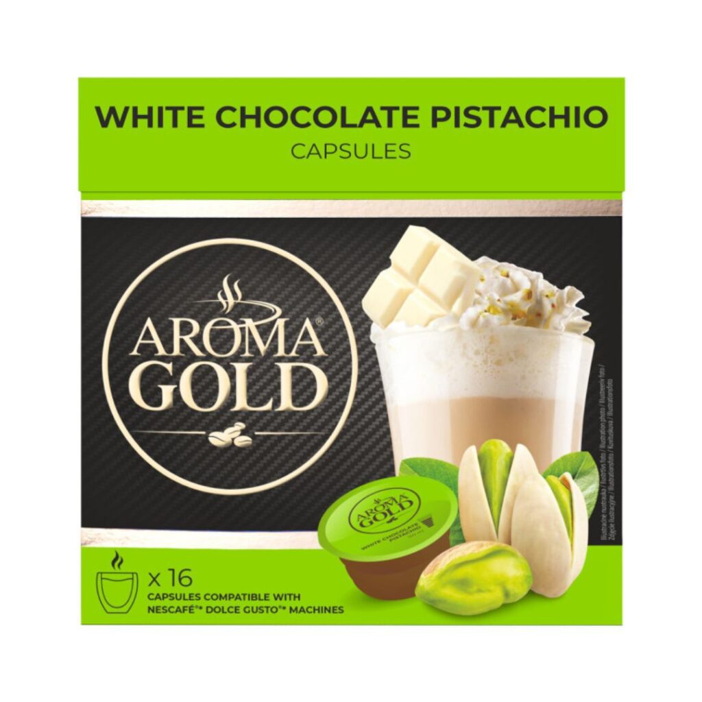Kavos kapsulės AROMA GOLD WHITE CHOCOLATE PISTACHIO, 256 g