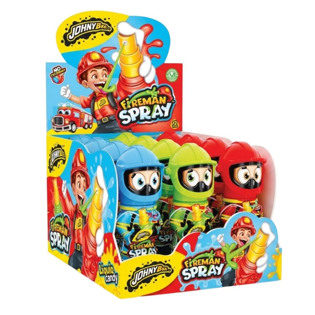 Skysti saldainiai purškiklyje Johny Bee Fireman Spray 40 ml