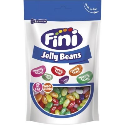 Fini Jelly Beans spalvoti želė saldainiai pupelių formos su vaisių skonių mišiniu, 165 g pakuotė