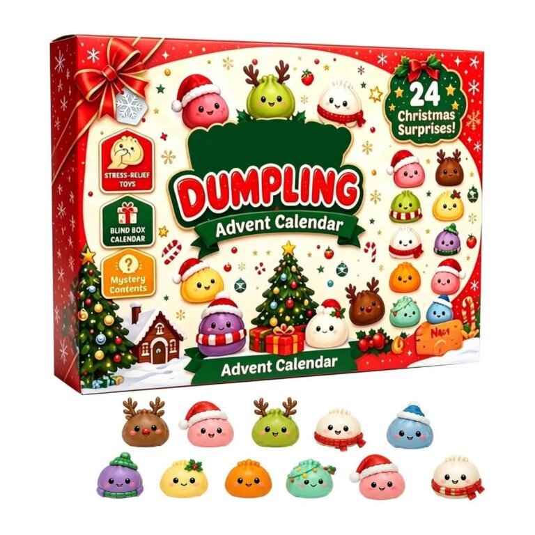 Squishy Dumpling advento kalendorius 2026 su 24 durelėmis ir minkštais antistresiniais dumpling žaisliukais
