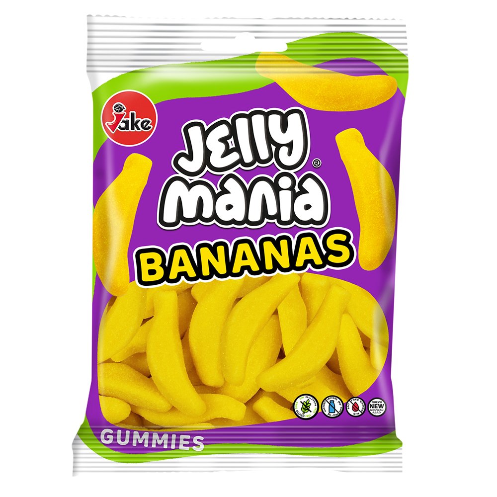 Guminukai JELLY MANIA Bananai su bananų skoniu, 100 g